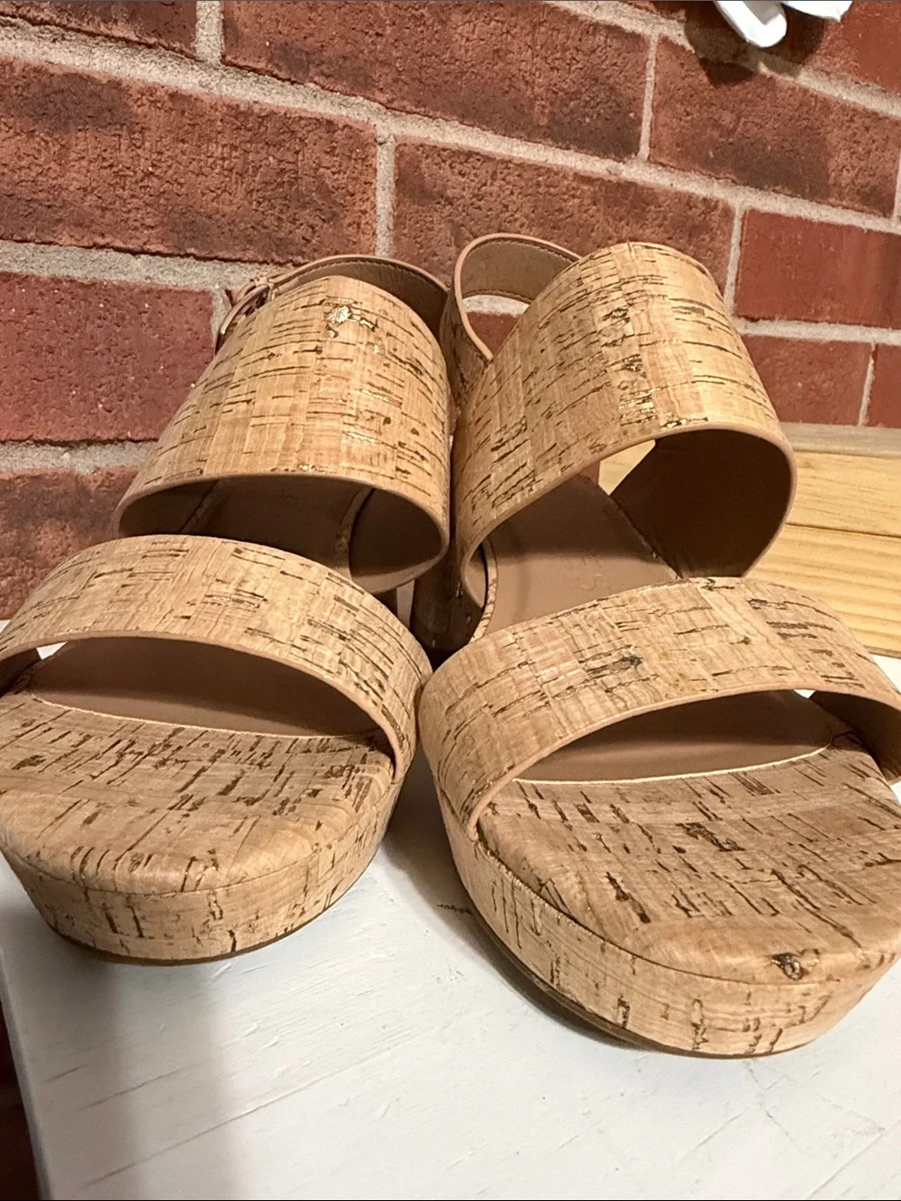 AEROSOLES Cork-Effect Platform Sandals — Natural Tan